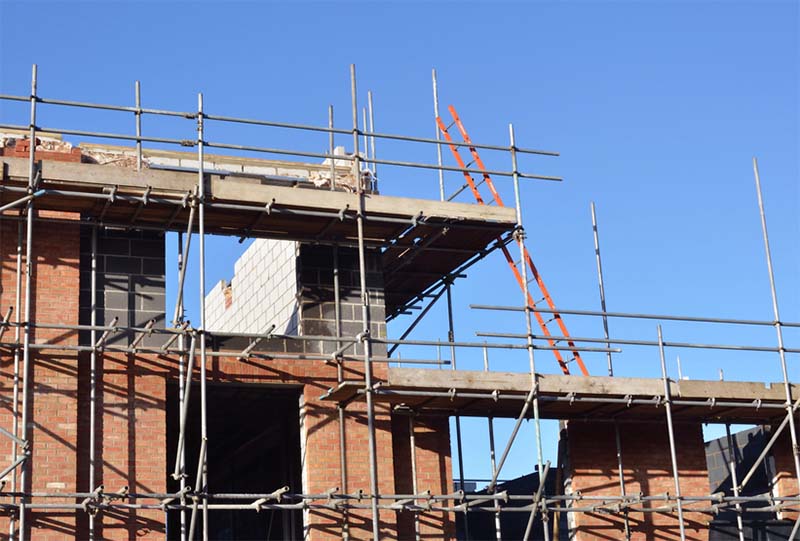 Scaffolding on a brick building